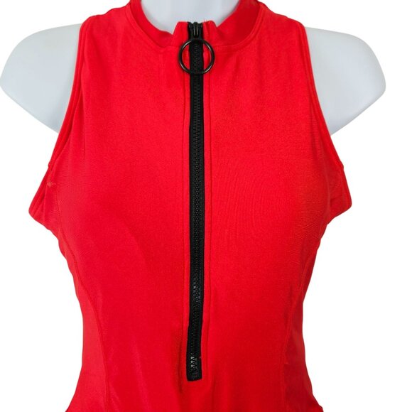 Charmo Womens High Neck Zipper Full Coverage One Piece Swimsuit Size Medium Red - Picture 6 of 11